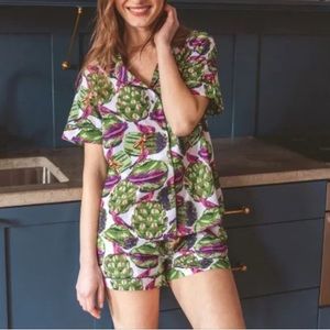 Print Fresh Women’s Sleeveless Short Set Birds Artichoke Bright Green Tropical